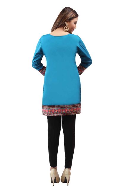 Elegant Blue Full Sleeve Kurti in Jacket Style with Printed Designs Perfect for Special Occasions Sizes S to XL Manufacturers  in Delhi