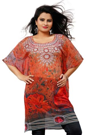 Elegant Multicolor Georgette Kurtis Featuring Lightweight Flow and Digital Prints Manufacturers, Suppliers, Exporters in Budaun