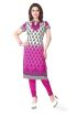 Elegant Pink and White Long Kurti with A Line Fit in Soft American Crepe Manufacturers  in Delhi