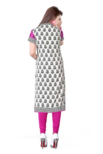 Elegant Pink and White Long Kurti with A Line Fit in Soft American Crepe Manufacturers  in Delhi