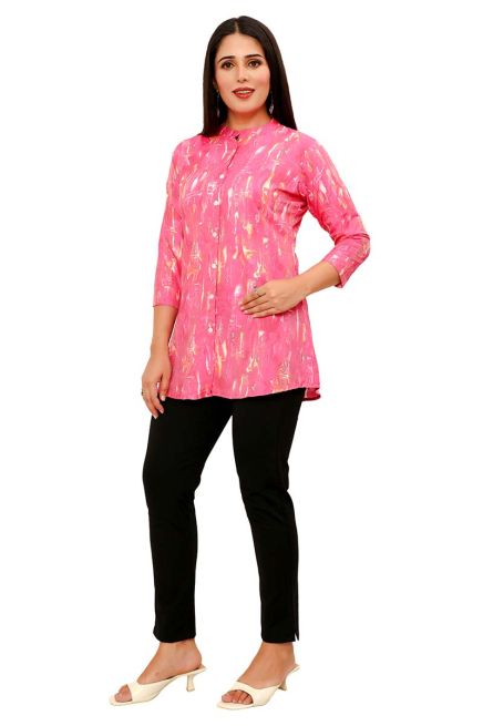 Elegant Pink Color 3/4th Printed Short Kurti Comfortable Daily Wear for Women Manufacturers  in Delhi