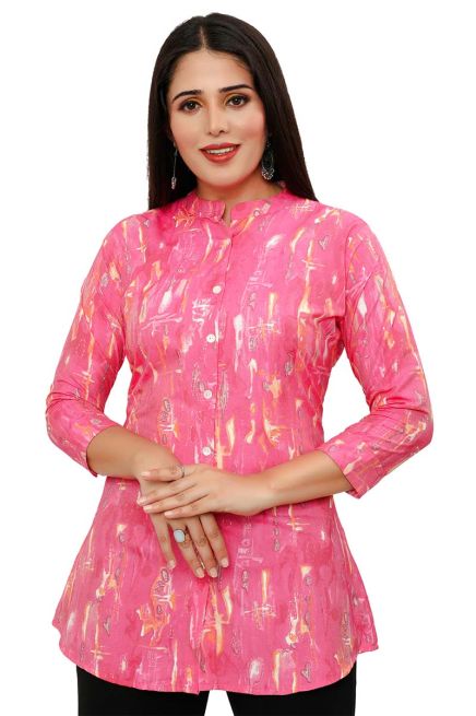 Elegant Pink Color 3/4th Printed Short Kurti Comfortable Daily Wear for Women Manufacturers  in Delhi