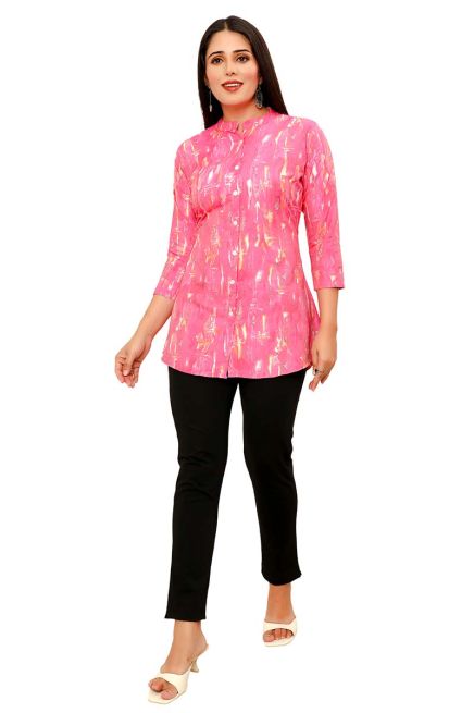 Elegant Pink Color 3/4th Printed Short Kurti Comfortable Daily Wear for Women Manufacturers  in Delhi