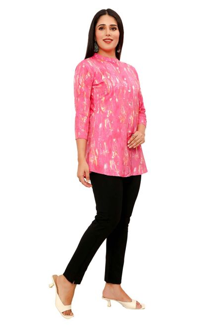 Elegant Pink Color 3/4th Printed Short Kurti Comfortable Daily Wear for Women Manufacturers  in Delhi