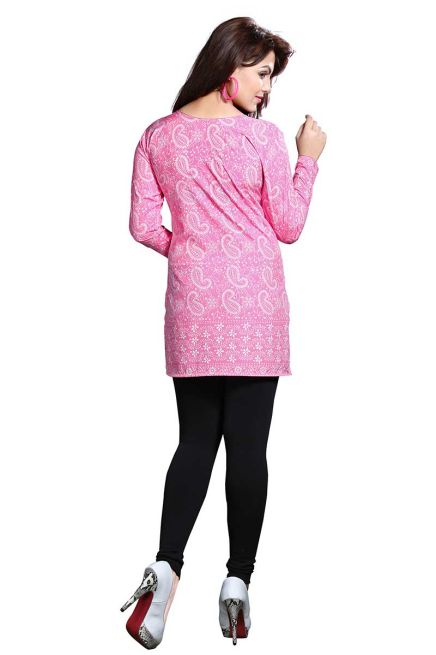 Elegant Pink French Jacquard Printed Short Kurti for Casual Wear XS to XXL Manufacturers  in Delhi