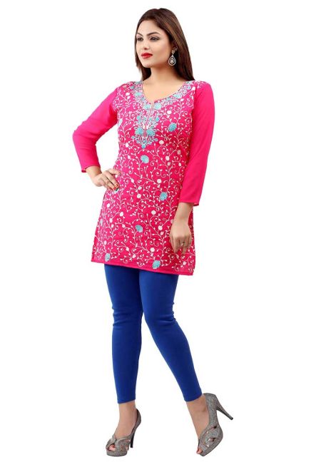 Elegant Pink Georgette Short Kurti with Embroidery and Comfort Lining XS to XXL Manufacturers  in Delhi