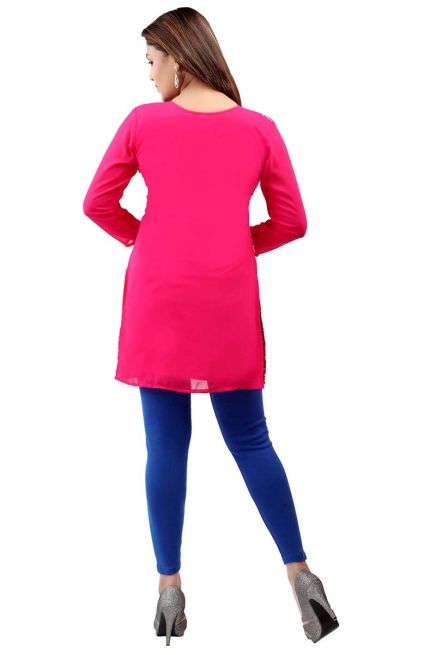 Elegant Pink Georgette Short Kurti with Embroidery and Comfort Lining XS to XXL Manufacturers  in Delhi