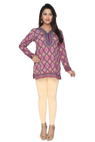 Elegant Purple American Crepe Short Kurti with Full Sleeves for Casual Style Manufacturers, Suppliers, Exporters in Nizwa