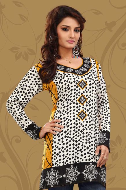 Elegant Regular Fit Multicolor Kurti with V Neck Half and Full Sleeves Chic Jacquard Print Design Manufacturers  in Delhi