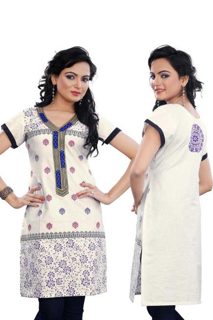 Elegant White Cotton Kurti with Half Sleeve and Embroidery Regular Fit Sizes S to XL Manufacturers  in Delhi