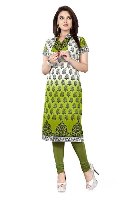 Fashionable Green and White Long Kurti with A Line Fit for Effortless Style Manufacturers  in Delhi