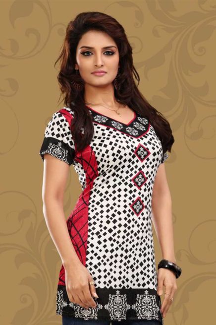 Fashionable Regular Fit Kurti with Chic V Neckline and Multicolor Jacquard Print Manufacturers  in Delhi