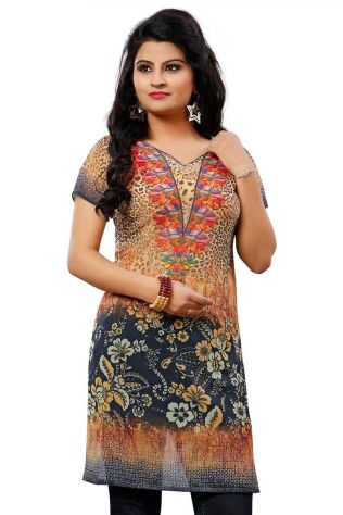 Flowy Multicolor Georgette Kurtis with Digital Prints for Casual Outings and Events Manufacturers, Suppliers, Exporters in Hungary