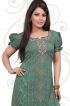 Green American Crepe Printed Short Kurti With Puff Sleeve Manufacturers  in Delhi