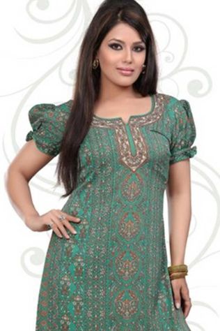 Green American Crepe Printed Short Kurti With Puff Sleeve Manufacturers, Suppliers, Exporters in Jharkhand