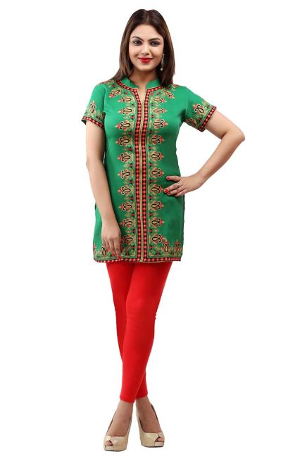 Lightweight Sea Green American Crepe Short Kurti with Half Sleeves for Comfort Manufacturers  in Delhi