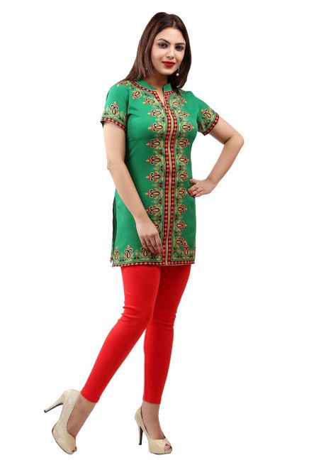 Lightweight Sea Green American Crepe Short Kurti with Half Sleeves for Comfort Manufacturers  in Delhi