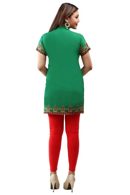 Lightweight Sea Green American Crepe Short Kurti with Half Sleeves for Comfort Manufacturers  in Delhi