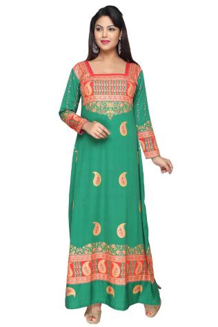 Loose Fit Sea Green with Gold Print for Elegant Formal and Festive Occasions Manufacturers, Suppliers, Exporters in Jharkhand