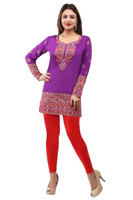 Magenta American Crepe Printed Short Kurti With Full Sleeve Sizes S to XL Manufacturers  in Delhi