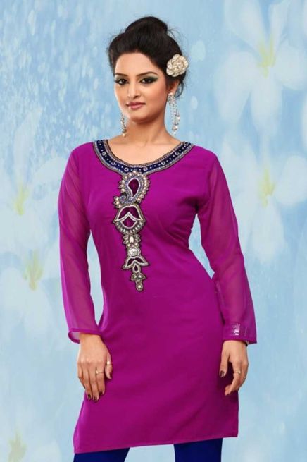 Magenta Chiffon Georgette Embroidered Kurti With Chiffon Sleeve  Manufacturers  in Delhi