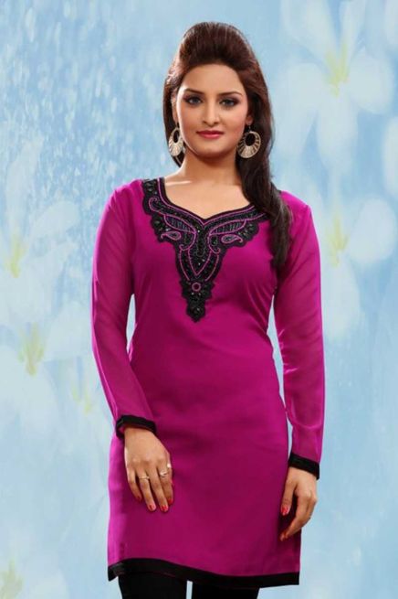 Magenta Chiffon Georgette Embroidered Kurtis Full Sleeves Sizes S to XL Manufacturers  in Delhi