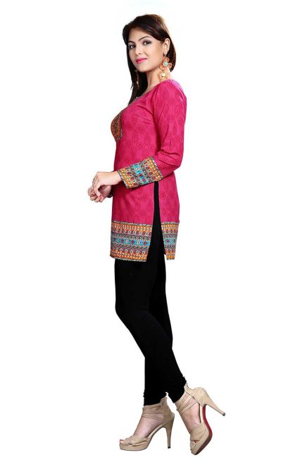 Magenta Printed Short Kurti With Amazing Neck Pattern Sizes S to XL Manufacturers  in Delhi