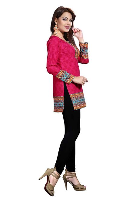 Magenta Printed Short Kurti With Amazing Neck Pattern Sizes S to XL Manufacturers  in Delhi