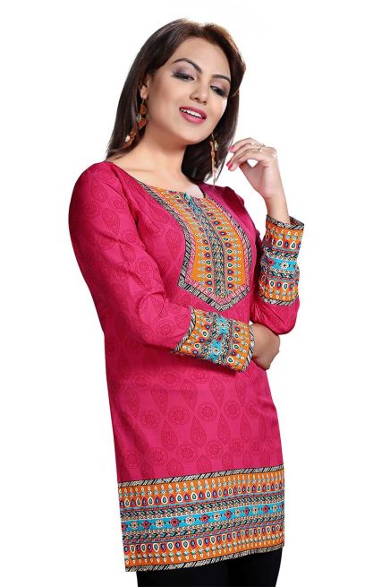 Magenta Printed Short Kurti With Amazing Neck Pattern Sizes S to XL Manufacturers  in Delhi