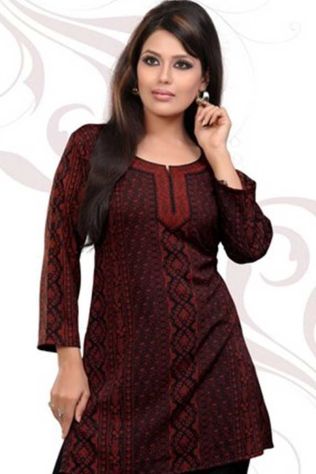 Maroon American Crepe Printed Short Kurti With Full Sleeve Size S to XL Manufacturers, Suppliers, Exporters in Ghazipur