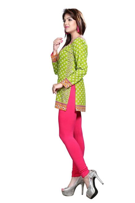 Mehendi Green French Jacquard Printed Full Sleeve kurtis Sizes S to XL Manufacturers  in Delhi