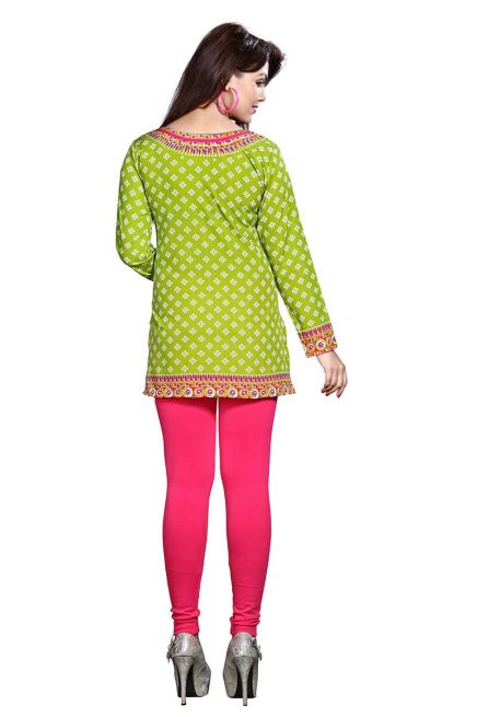 Mehendi Green French Jacquard Printed Full Sleeve kurtis Sizes S to XL Manufacturers  in Delhi