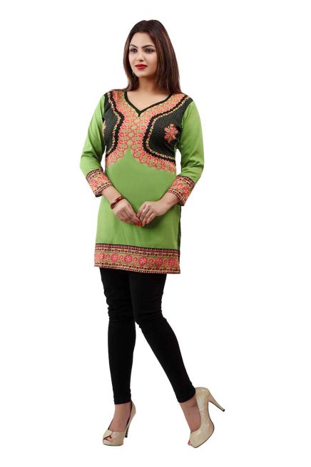 Mehndi Green French Jacquard Jacket Style Printed Short Kurti With Full Sleeve  Manufacturers  in Delhi