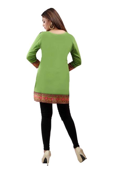 Mehndi Green French Jacquard Jacket Style Printed Short Kurti With Full Sleeve  Manufacturers  in Delhi