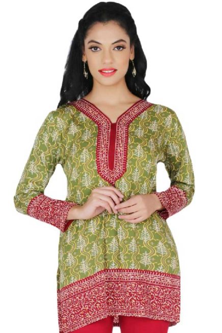 Mehndi Green French Jacquard Short Printed Kurtis Sizes S to XL Manufacturers  in Delhi