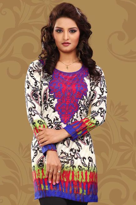 Multicolor Spun Butta Printed Kurtis With Round Neck Full Sleeves Sizes S to XL Manufacturers  in Delhi