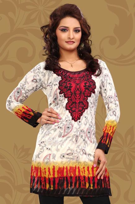 Multicolor Spun Butta Printed Kurtis With Round Neck Full Sleeves Sizes S to XL Manufacturers  in Delhi