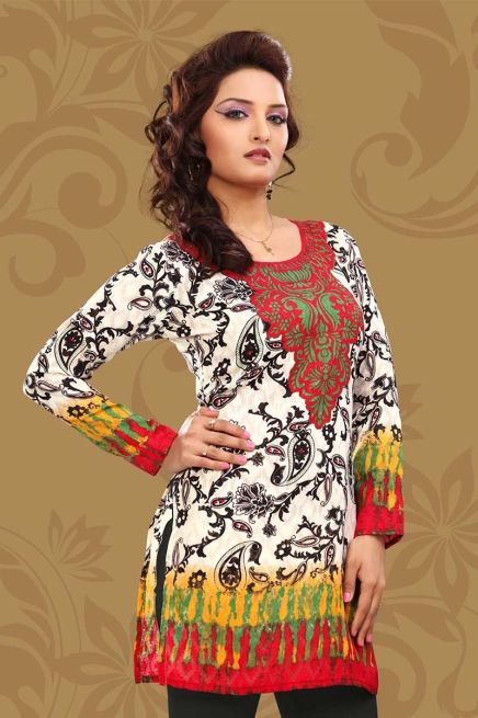 Multicolor Spun Butta Printed Kurtis With Round Neck Full Sleeves Sizes S to XL Manufacturers  in Delhi