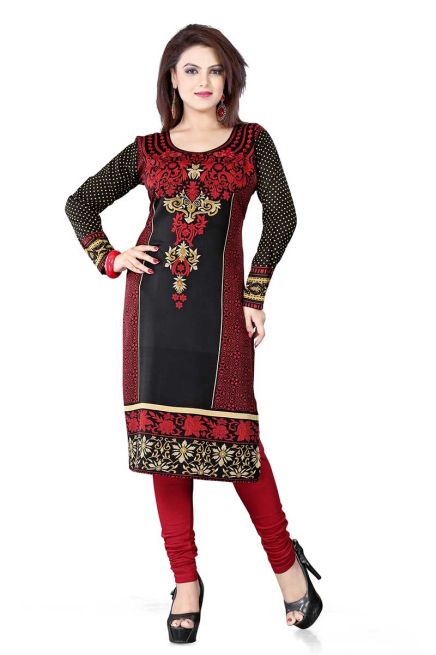 Multicolour Printed Long Kurti in American Crepe for Casual and Semi Formal Wear Manufacturers  in Delhi