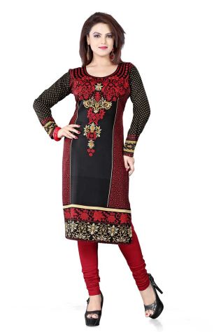 Multicolour Printed Long Kurti in American Crepe for Casual and Semi Formal Wear Manufacturers, Suppliers, Exporters in Budaun