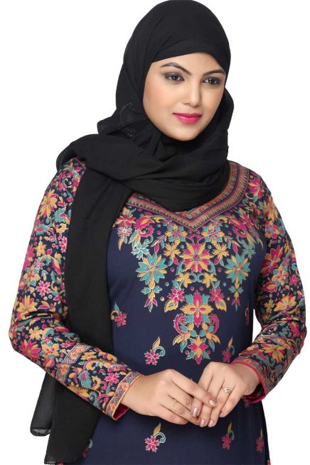 Navy Blue and White Printed Kurti Regular Fit Short Design with Full Sleeves for Casual Looks Manufacturers  in Delhi