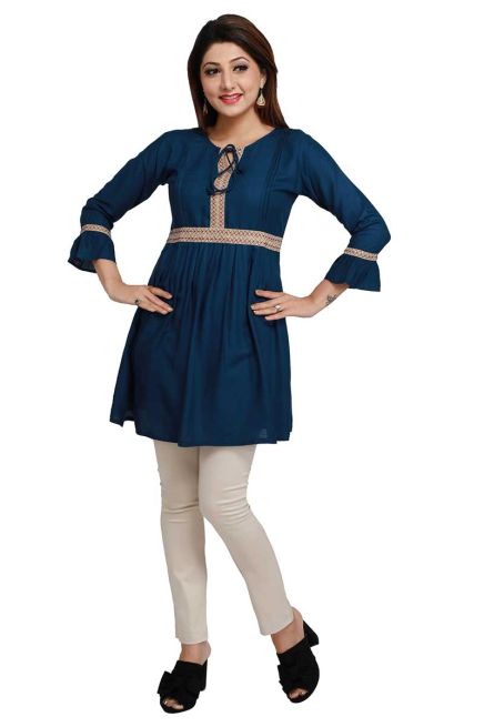 Navy Blue Rayon Short Kurti with Stylish Sleeves Trendy Fit for Casual Wear Sizes S to XL  Manufacturers  in Delhi