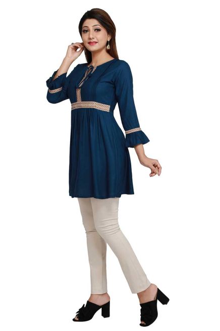 Navy Blue Rayon Short Kurti with Stylish Sleeves Trendy Fit for Casual Wear Sizes S to XL  Manufacturers  in Delhi