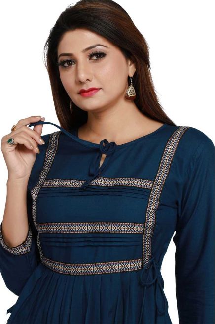 Navy Blue Rayon Stylish Short Kurti with Beautiful Lace Flattering Fit for Casual Wear Sizes S to XL Manufacturers  in Delhi