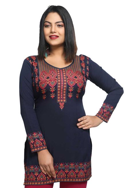 Navy Blue Short Kurti with Amazing Print Comfortable Fit for Casual Wear Sizes S to XL Manufacturers  in Delhi