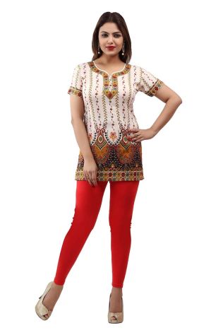 Off White American Crepe Printed Short Kurti with Full Sleeves Half Sleeves Stylish Fit for Casual Wear Sizes S to XL Manufacturers, Suppliers, Exporters in Kharagpur