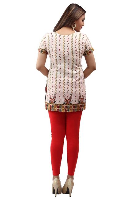 Off White American Crepe Printed Short Kurti with Full Sleeves Half Sleeves Stylish Fit for Casual Wear Sizes S to XL Manufacturers  in Delhi