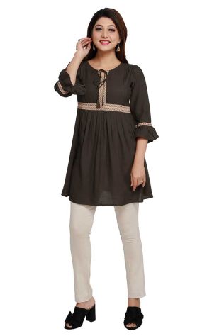 Olive Green Rayon Short Kurti with Stylish Sleeves Stylish Fit for Casual and Festive Wear Available in Various Sizes Manufacturers, Suppliers, Exporters in Slovenia