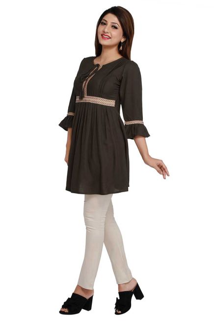 Olive Green Rayon Short Kurti with Stylish Sleeves Stylish Fit for Casual and Festive Wear Available in Various Sizes Manufacturers  in Delhi