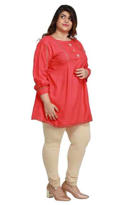 Peach Plus Size Short Kurti with Accessory and Lace Work Ideal for Casual Wear Sizes XL to 3XL Manufacturers  in Delhi